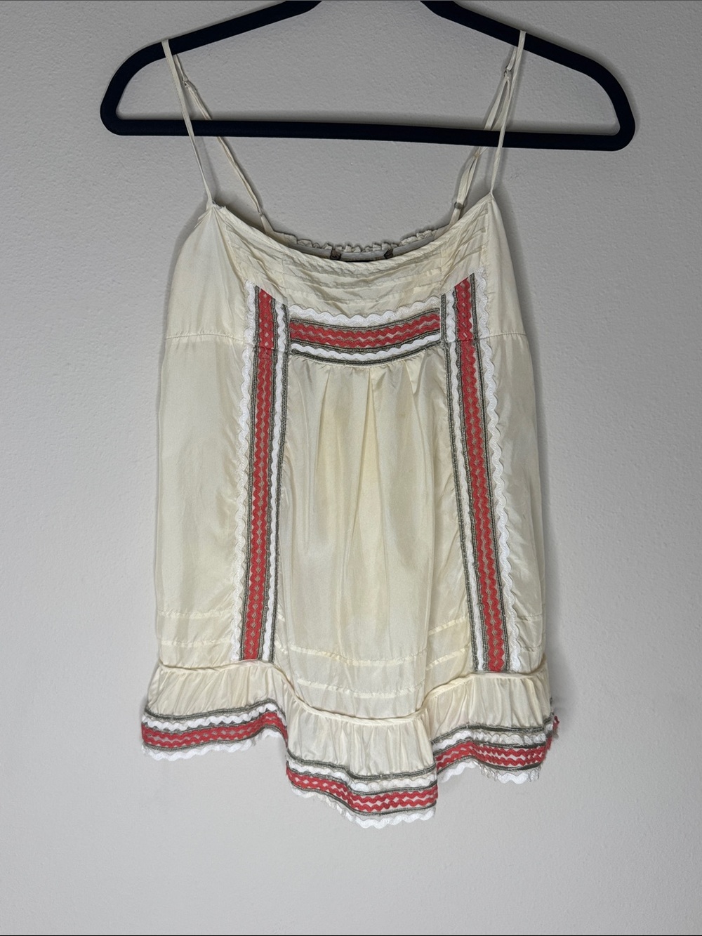 BCBGMaxAzria Silk Ivory Camisole with Coral and Gray Trim Vintage Babydoll XS